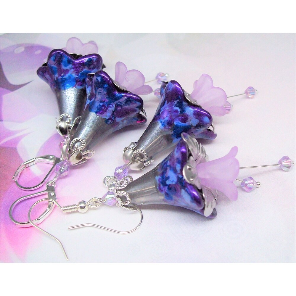 Boho earrings Purple flower earrings Hand painted Flower gifts for her